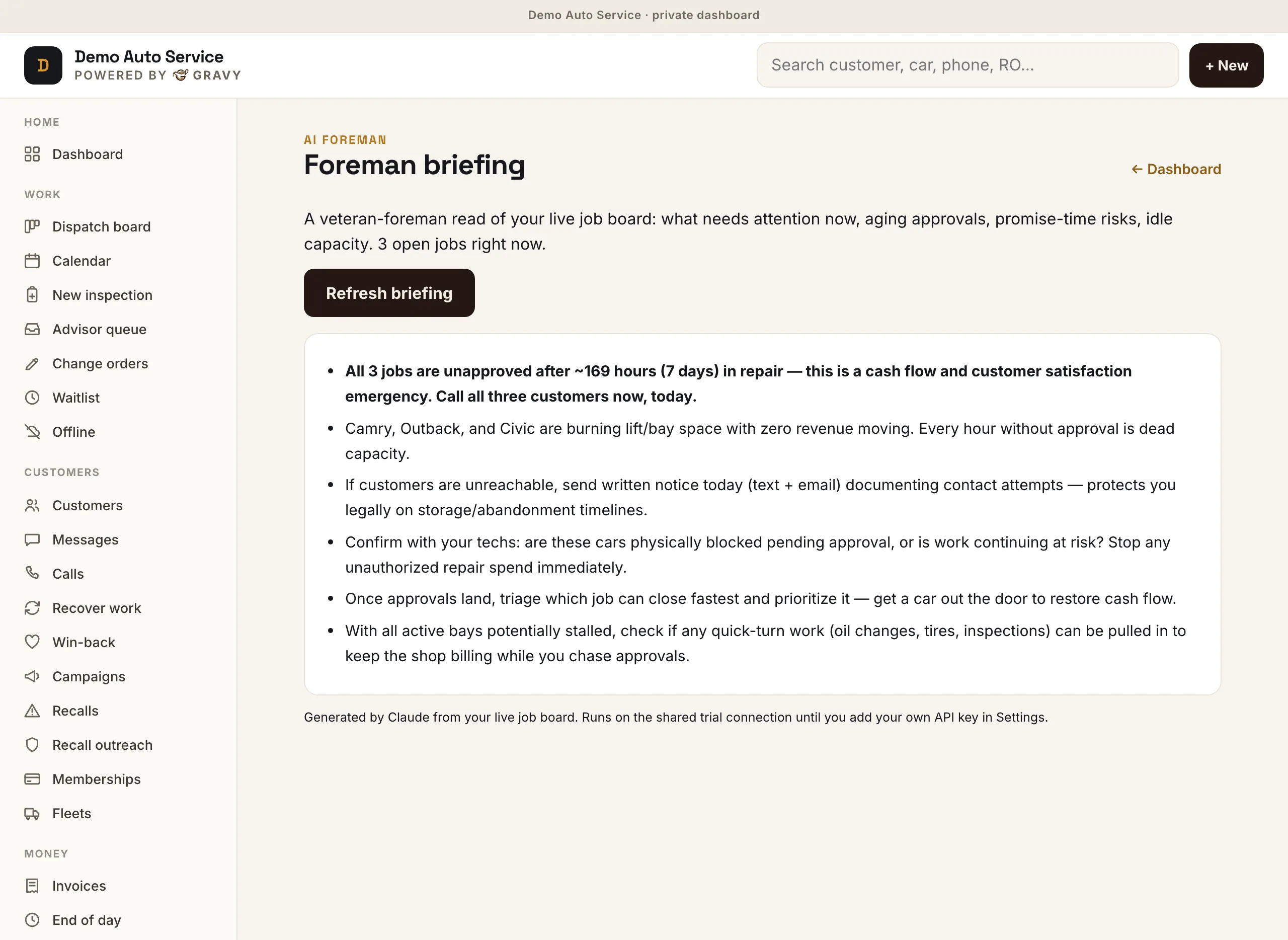 Gravy AI foreman briefing